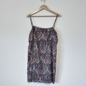 J. Crew‎ Large Blue Orange Candace Paisley Print Ruffled Elastic Waist Dress